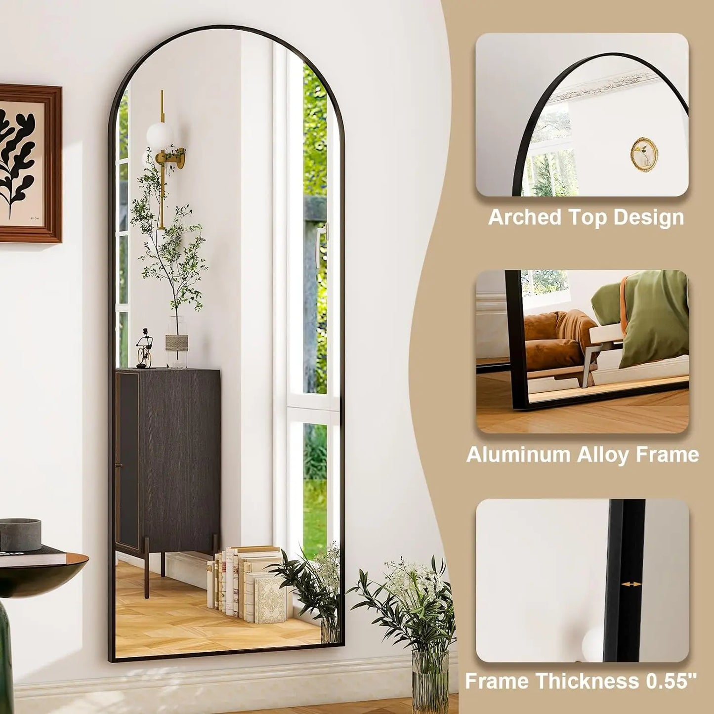 Harrispure Modern Full Length Glass Mirror With Aluminum Alloy Frame
