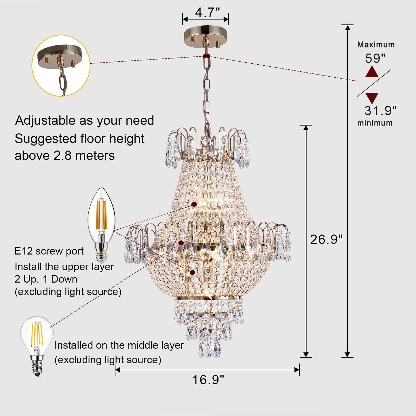 ARLGSITE Crystal Chandelier Pendant Light