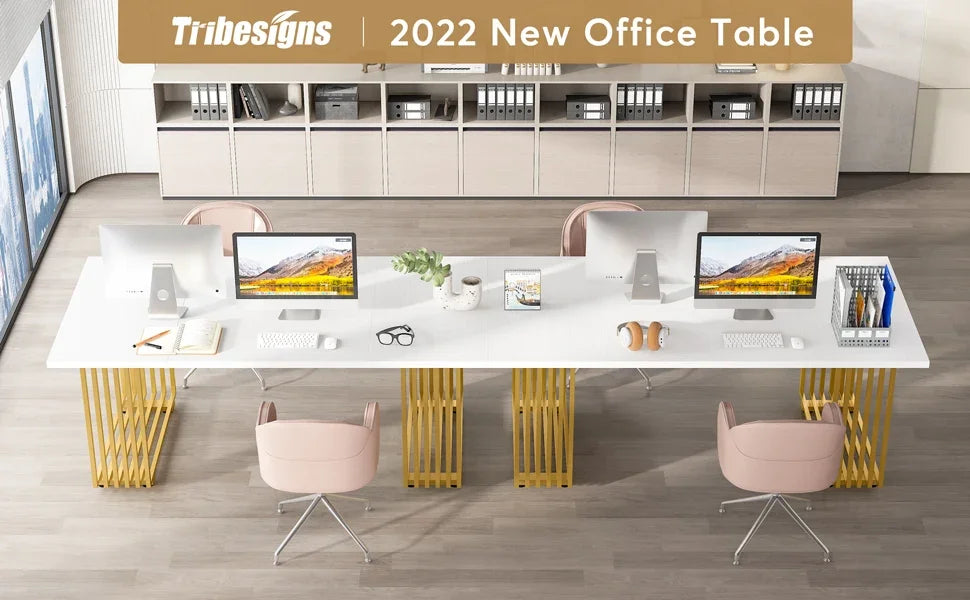 Tribesigns Modern Executive Wooden Office Desk With Gold Metal Legs