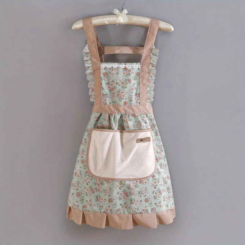 Canvas Floral Hooded Apron Waterproof Oil Resistant Workwear