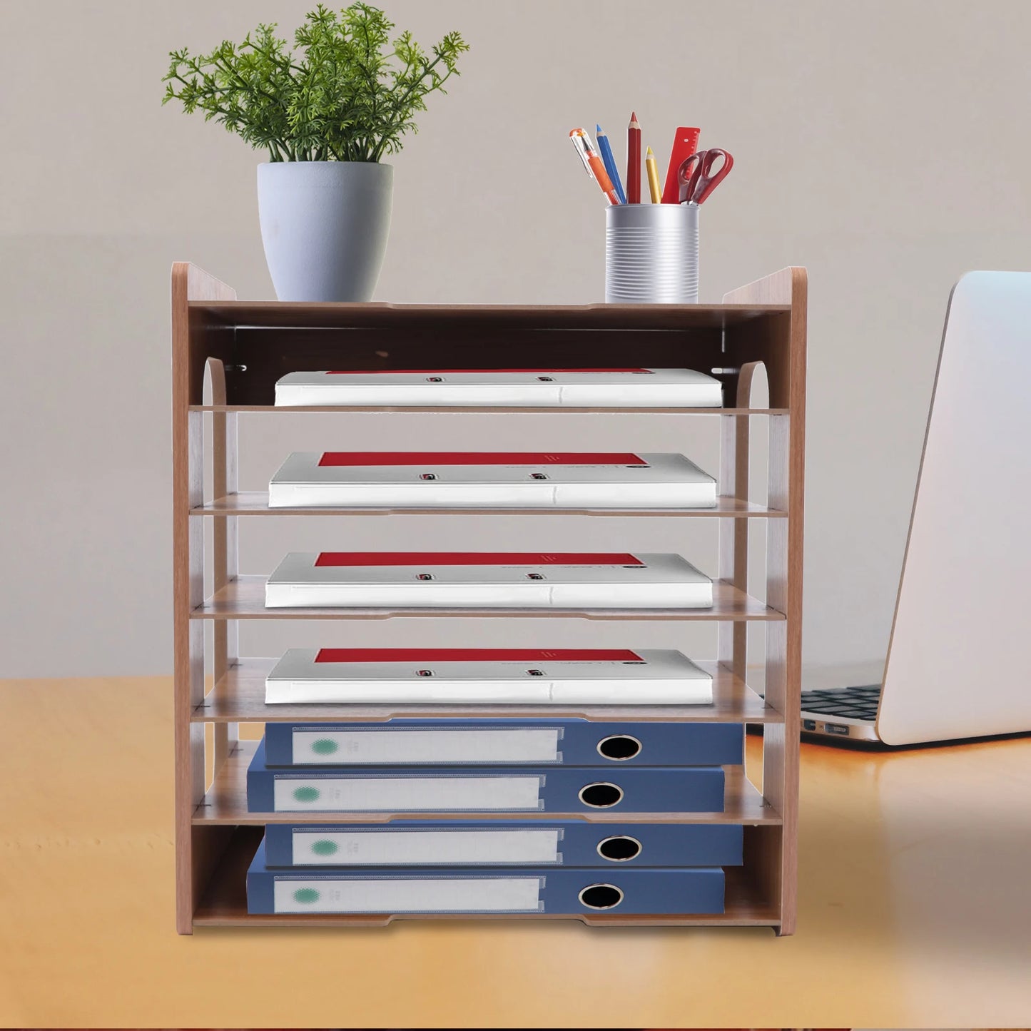 7-Tier Wooden Desk Organizer for Office Papers and Files