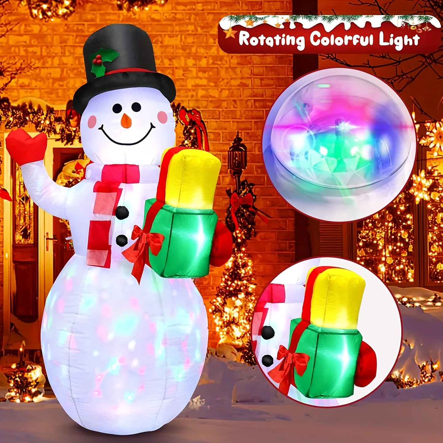 Inflatable Christmas Snowman with Built-in LED Lights for Outdoor Decorations