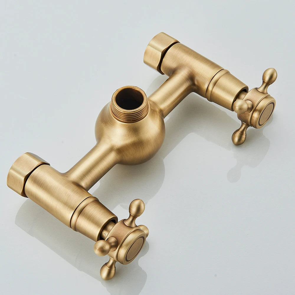 Quyanre Wall Mount Shower Faucets Set With Dual Knobs Handheld