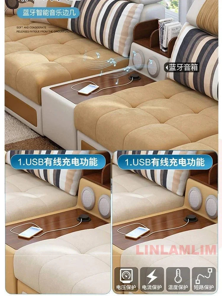 MANBAS U-Shaped Sectional Fabric Sofa Set With Built-In Storage