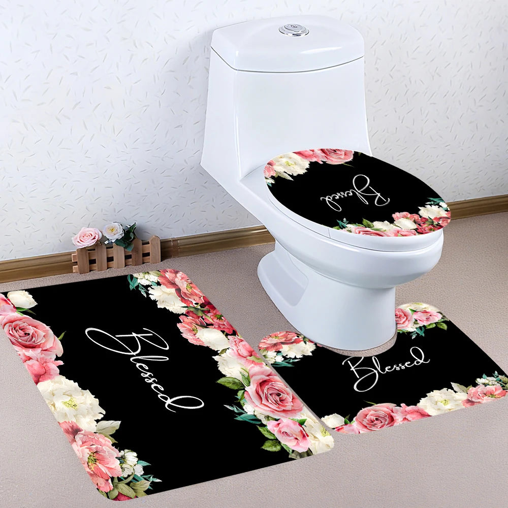 Craft of Weaving Bright Flower Bathroom Waterproof Shower Curtain Kit