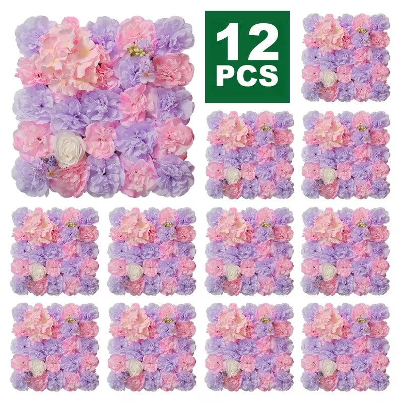 RUEESEECN 12Pcs Artificial Roses Wall Panel 3D Backdrop