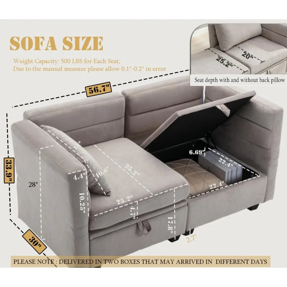 ZHUXIANG Loveseat Sofa With Storage Modular Sectional Reclining