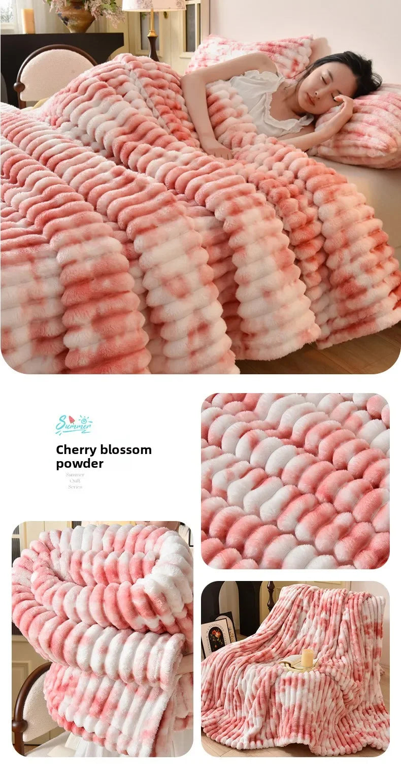 Flannel Blanket Queen Size Spring Autumn Warm Blankets for Bedgradient Color Soft Plush Sofa Throw Blanket