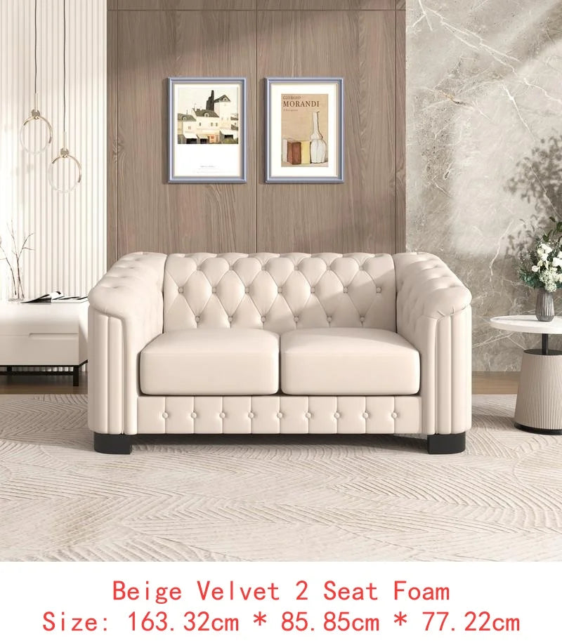 Sichuan Modern Velvet Upholstered 3-Piece Sofa Set With Rubber Wood Legs