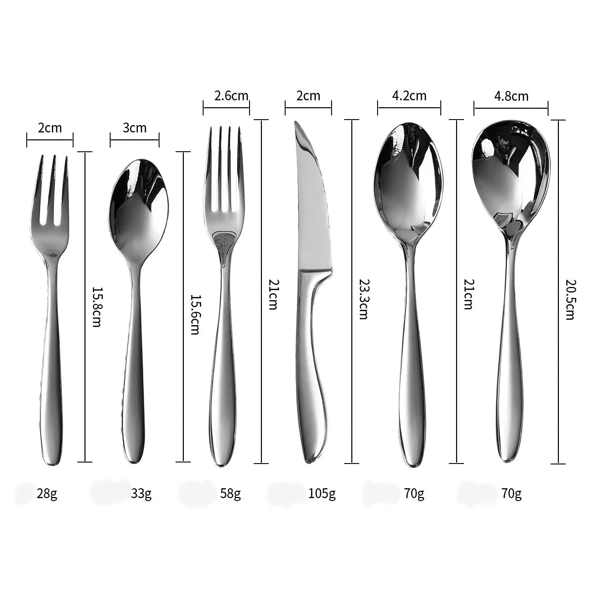 6pcs 304 Stainless Steel Flatware Set, Premium Heavy Duty Food Grade Cutlery Tableware for Home (6-Piece Dinnerware Silverware)