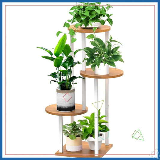 4-Tier Wood and Metal Plant Stand for Indoor Living Room Plants