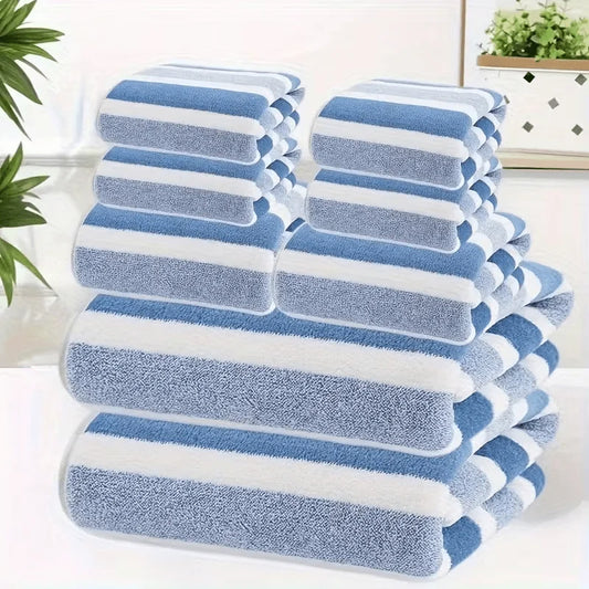 2pcs Luxury Coral Fleece Towel Set - 5-Star Hotel Standard Super Soft Quick Dry Bath & Hand Towels, Non-Shedding, Striped