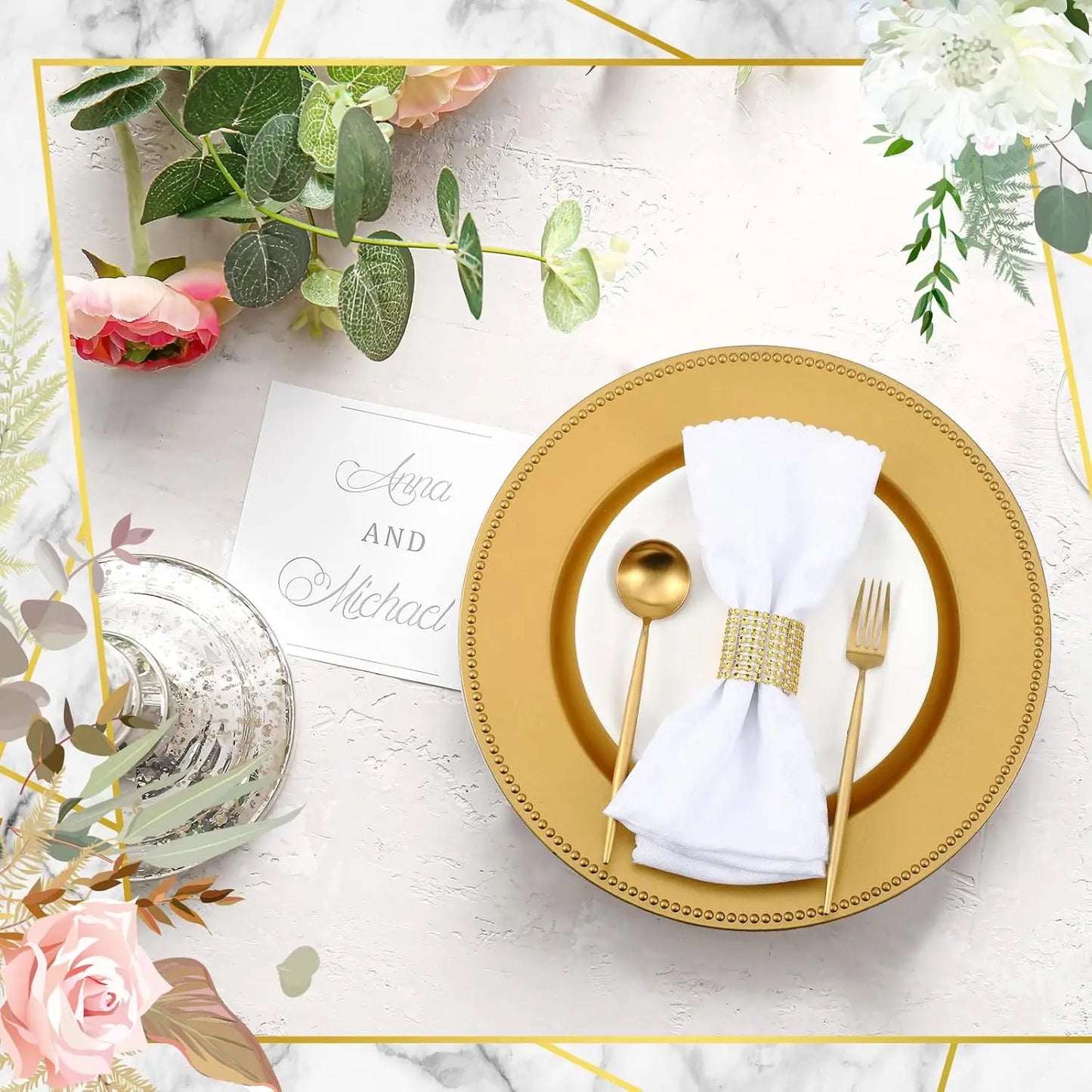 XMSJ 100 Piece Charger Plates And Napkin Rings Set