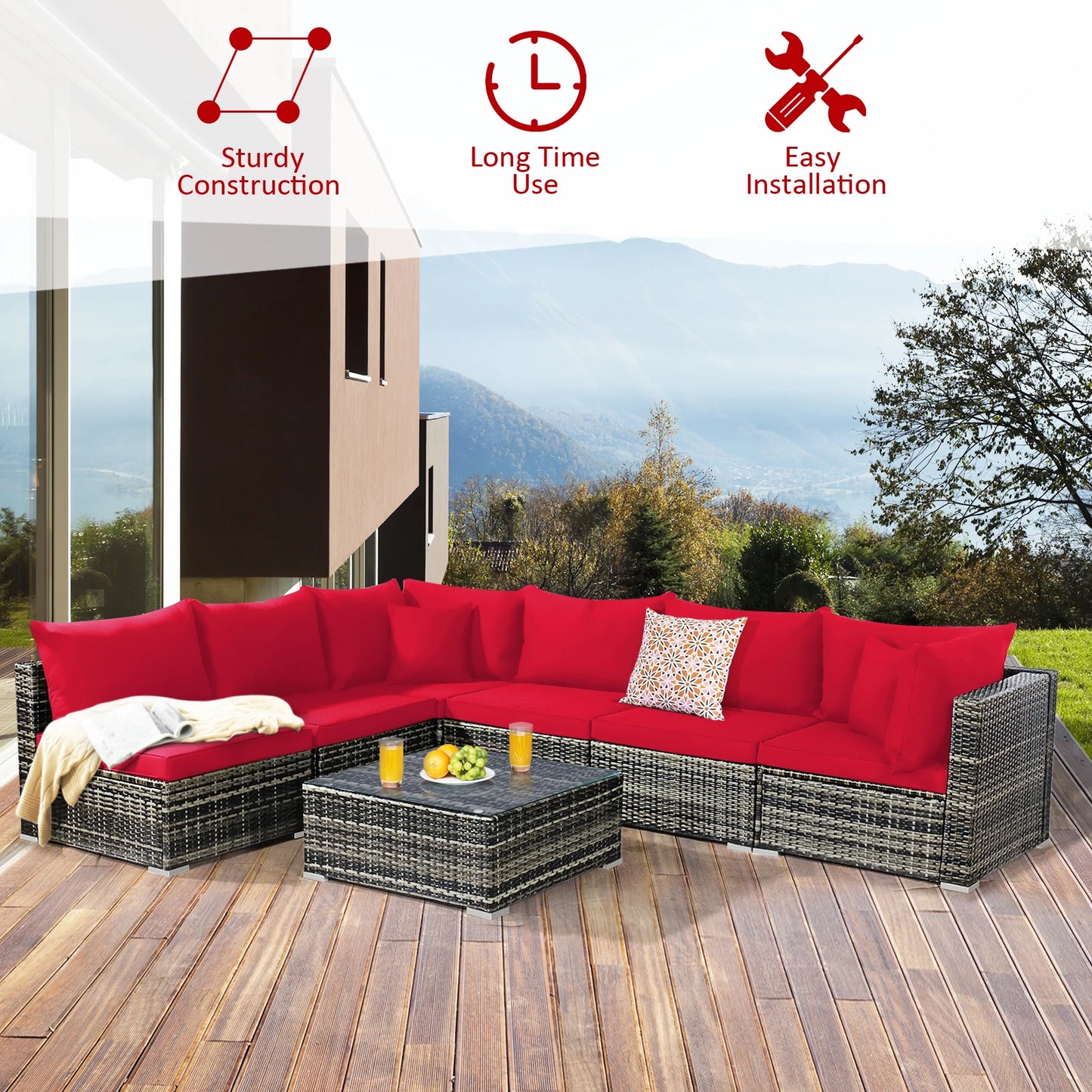 HOMASIS 7 Piece Patio Rattan Furniture Set With Sectional Sofa
