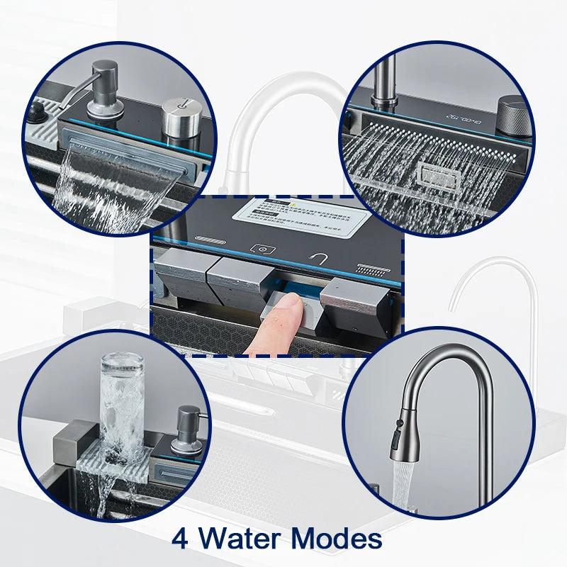 Rozin 304 Stainless Steel Kitchen Sink With Waterfall Faucet