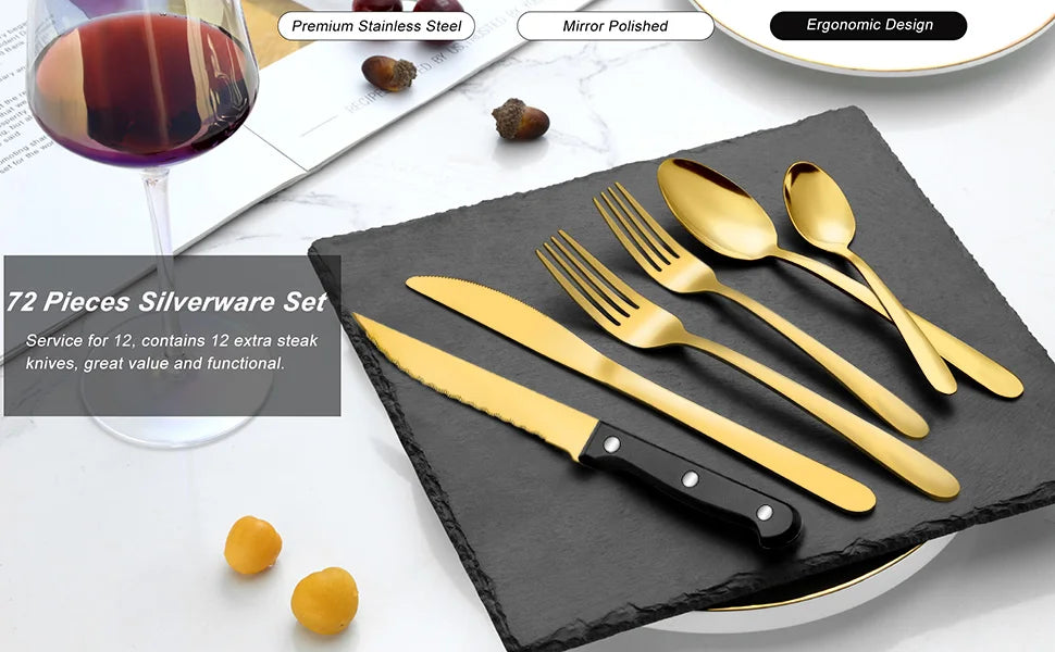 Premium Stainless Steel Flatware Set with Steak Knives Forks and Spoons