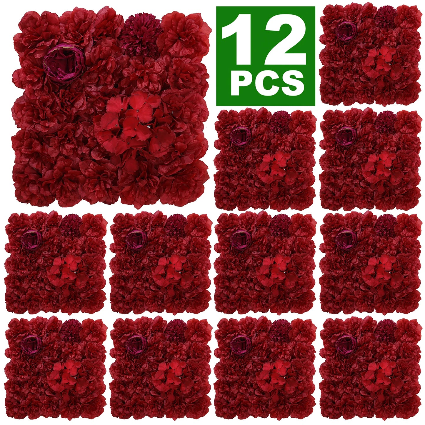 RUEESEECN 12Pcs Artificial Roses Wall Panel 3D Backdrop