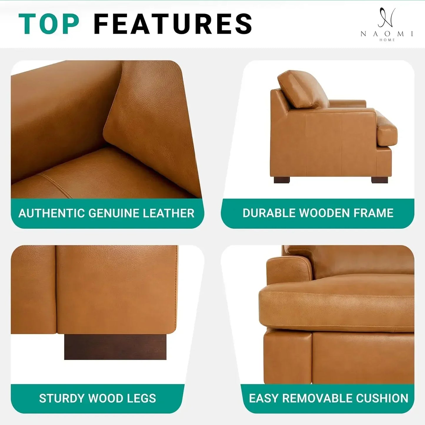 Siggy Genuine Leather Sofa Set 3 With Goose Feather Cushions