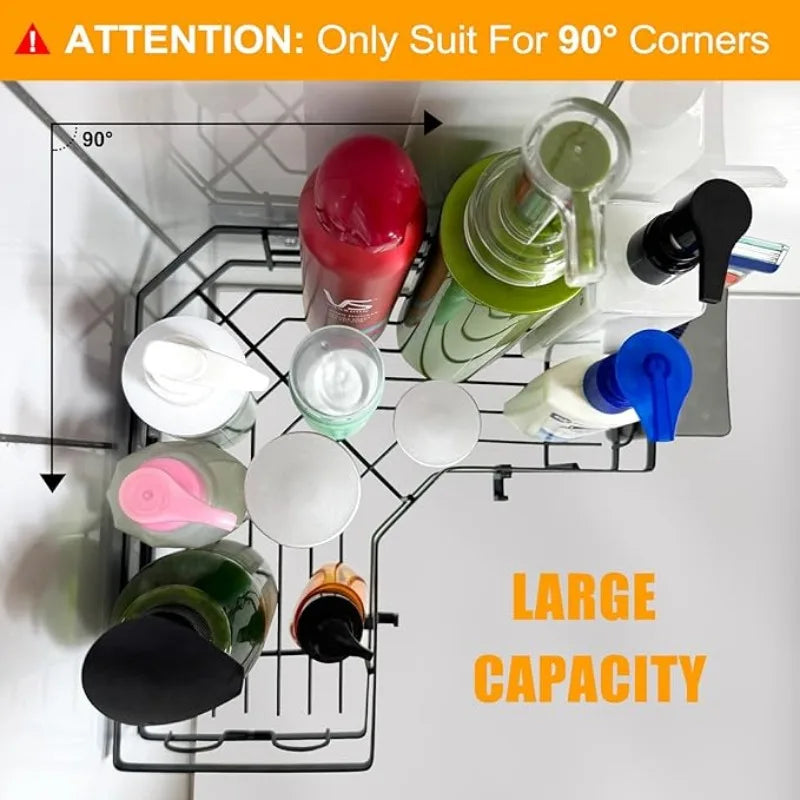 Adhesive Corner Shower Caddy Stainless Steel Rustproof With Hooks