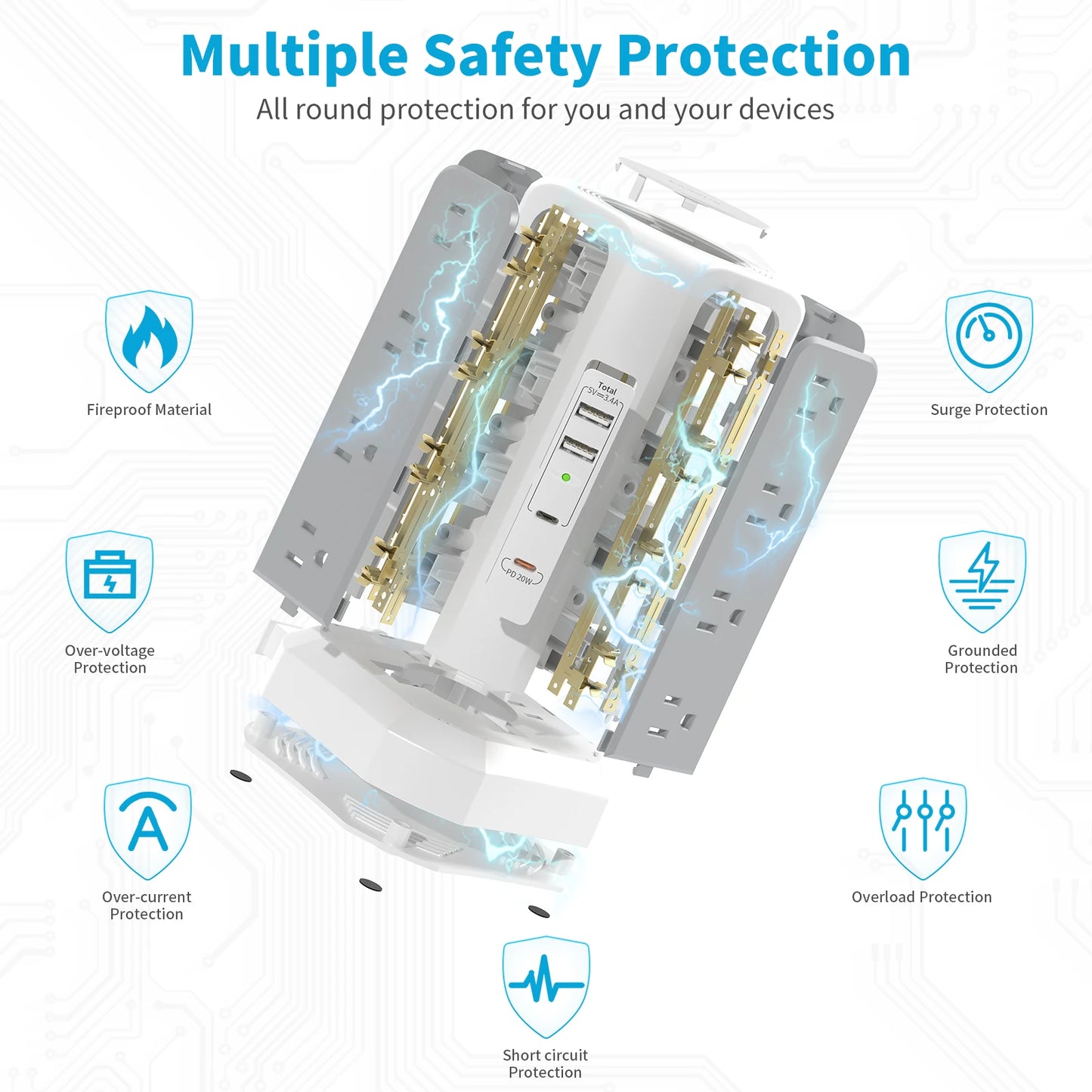 Passus Extension Tower Plug-In Board With PD Fast Charging