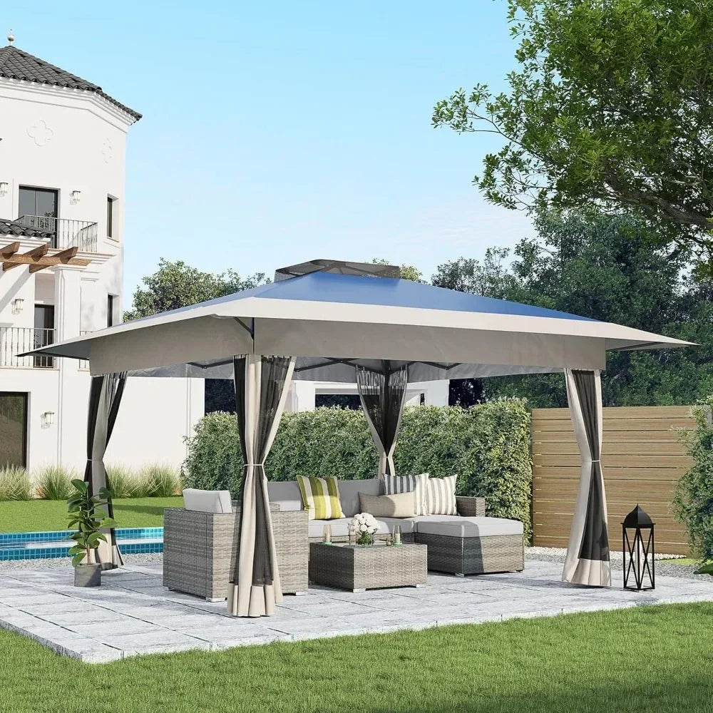 Popup Gazebo With Metal Frame Mosquito Net For Patio Garden