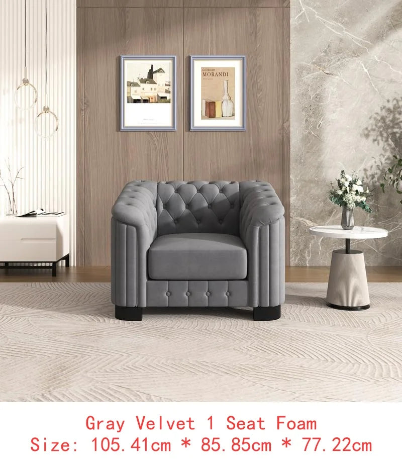 Sichuan Modern Velvet Upholstered 3-Piece Sofa Set With Rubber Wood Legs
