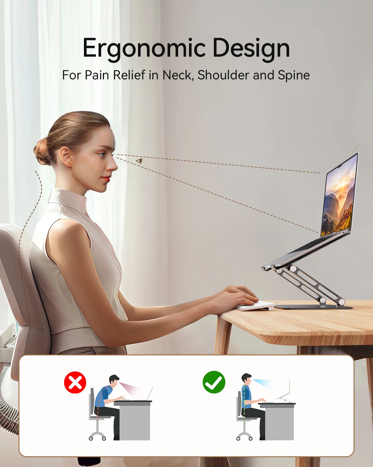 KOOTION Adjustable Aluminum Ergonomic Laptop Stand Desk Riser