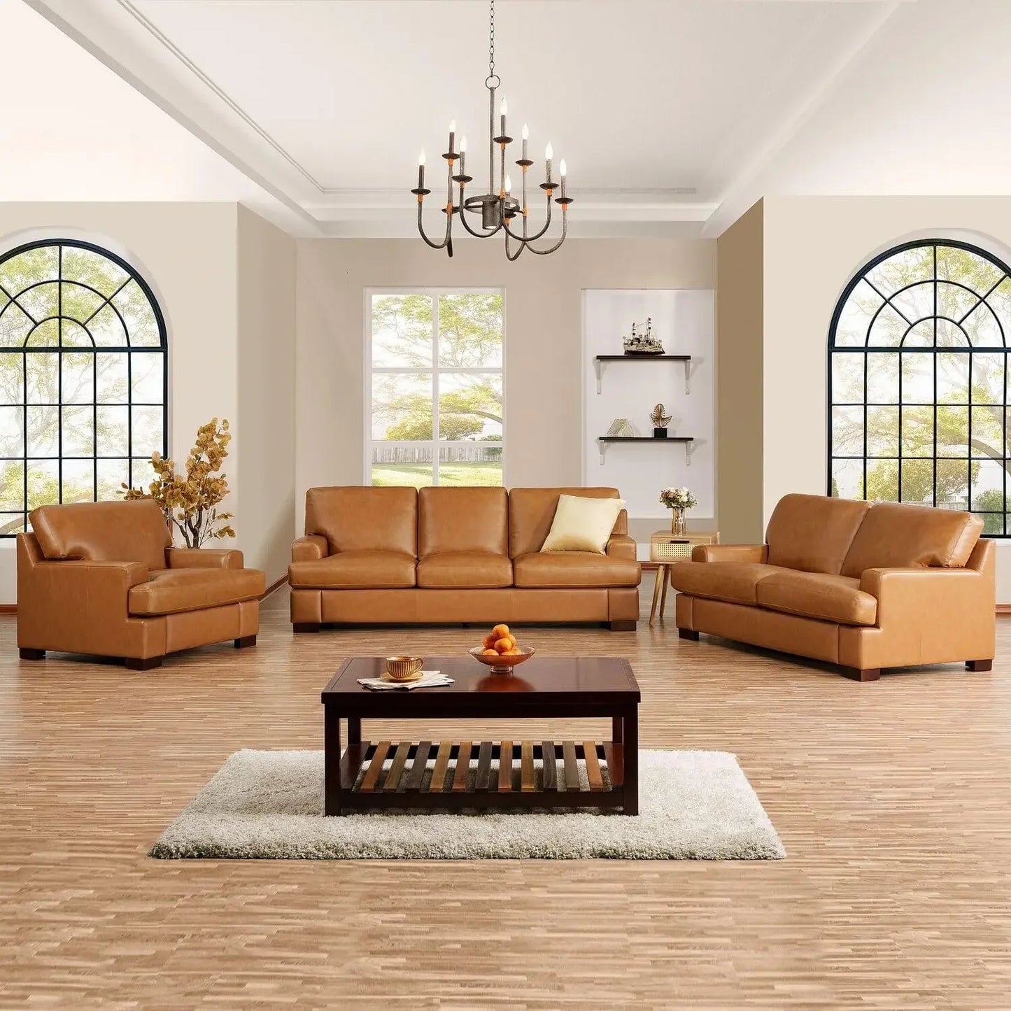 Siggy Genuine Leather Sofa Set 3 With Goose Feather Cushions