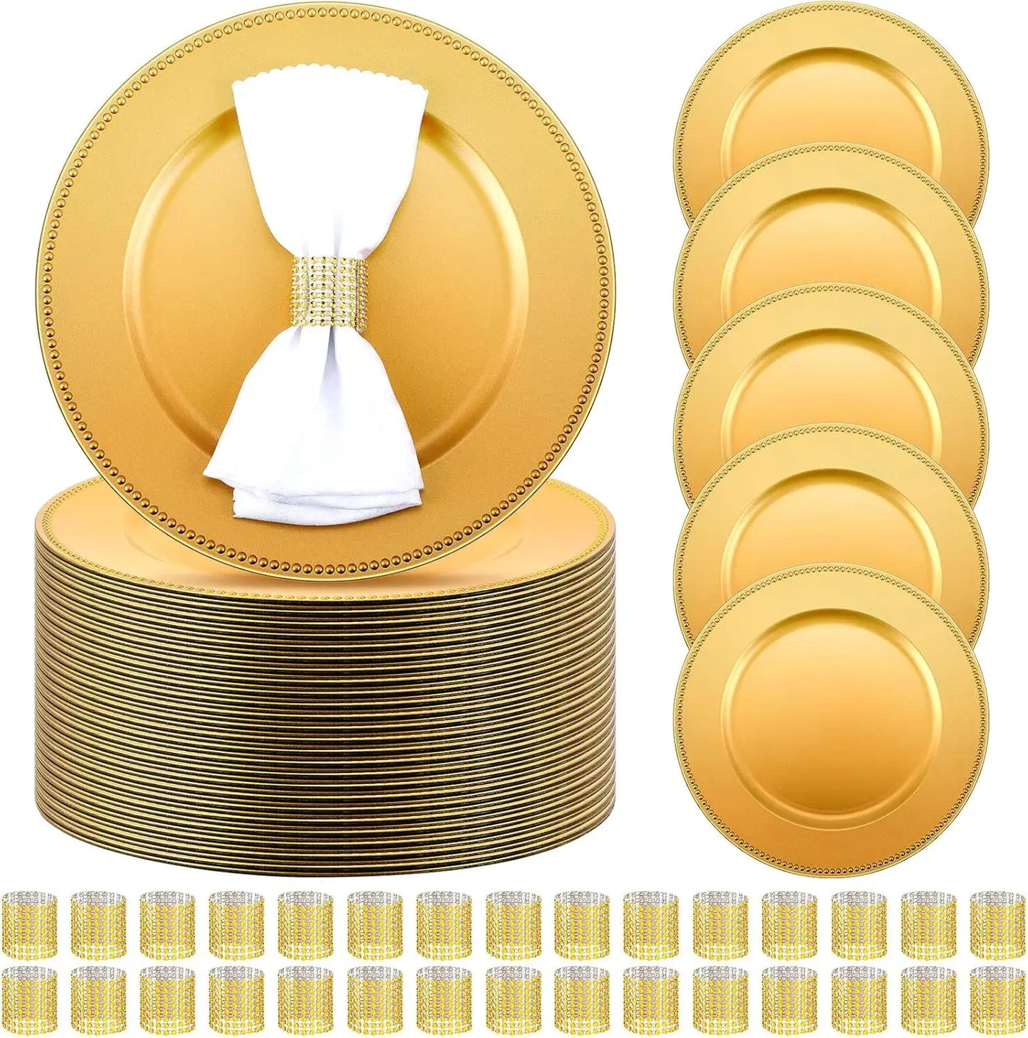 XMSJ 100 Piece Charger Plates And Napkin Rings Set