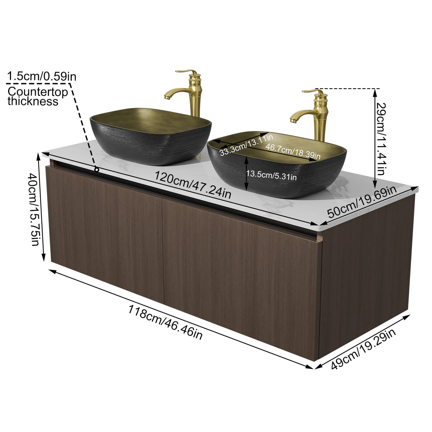 Modern Floating Bathroom Vanity Sink Combo With Ceramic Basin Faucet