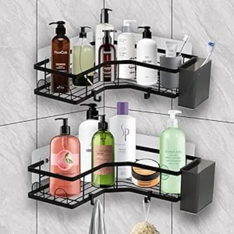 Adhesive Corner Shower Caddy Stainless Steel Rustproof With Hooks