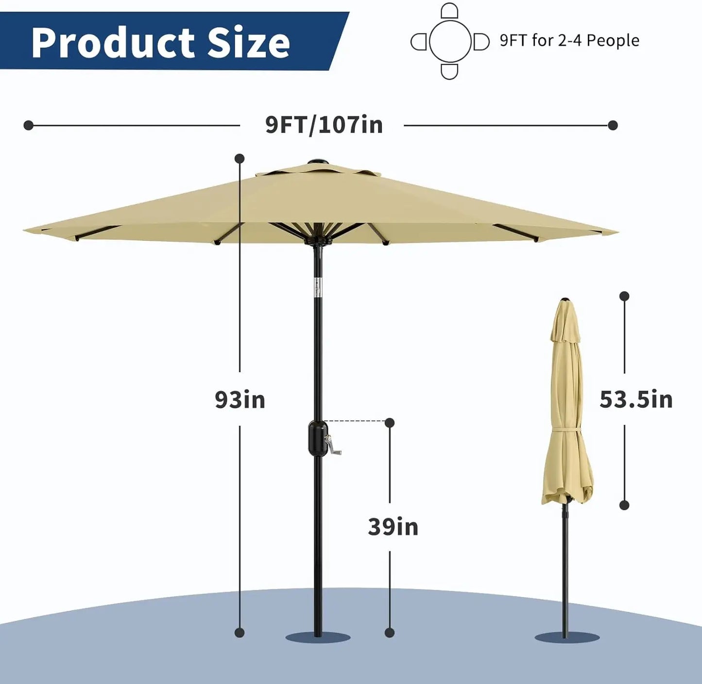 Blissun Outdoor Patio Umbrella With Crank Lift And Tilt