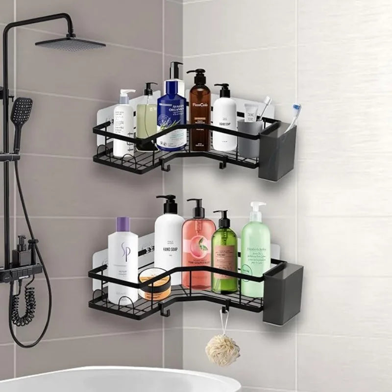 Adhesive Corner Shower Caddy Stainless Steel Rustproof With Hooks