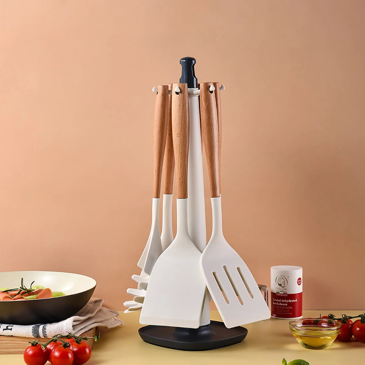 HELOTIC Silicone Utensil Set With Storage Stand 6 To 7