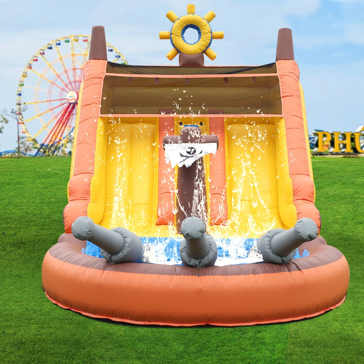 Inflatable pirate boat Outdoor Sildes Air Bounce Water amusement Play Equipment Inflatble Water Double Slide Bubble Ball Pit