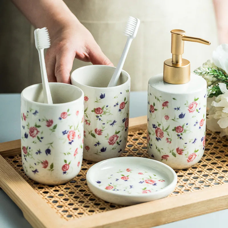 American Minimalist Ceramic Bathroom Wash Set Four Piece