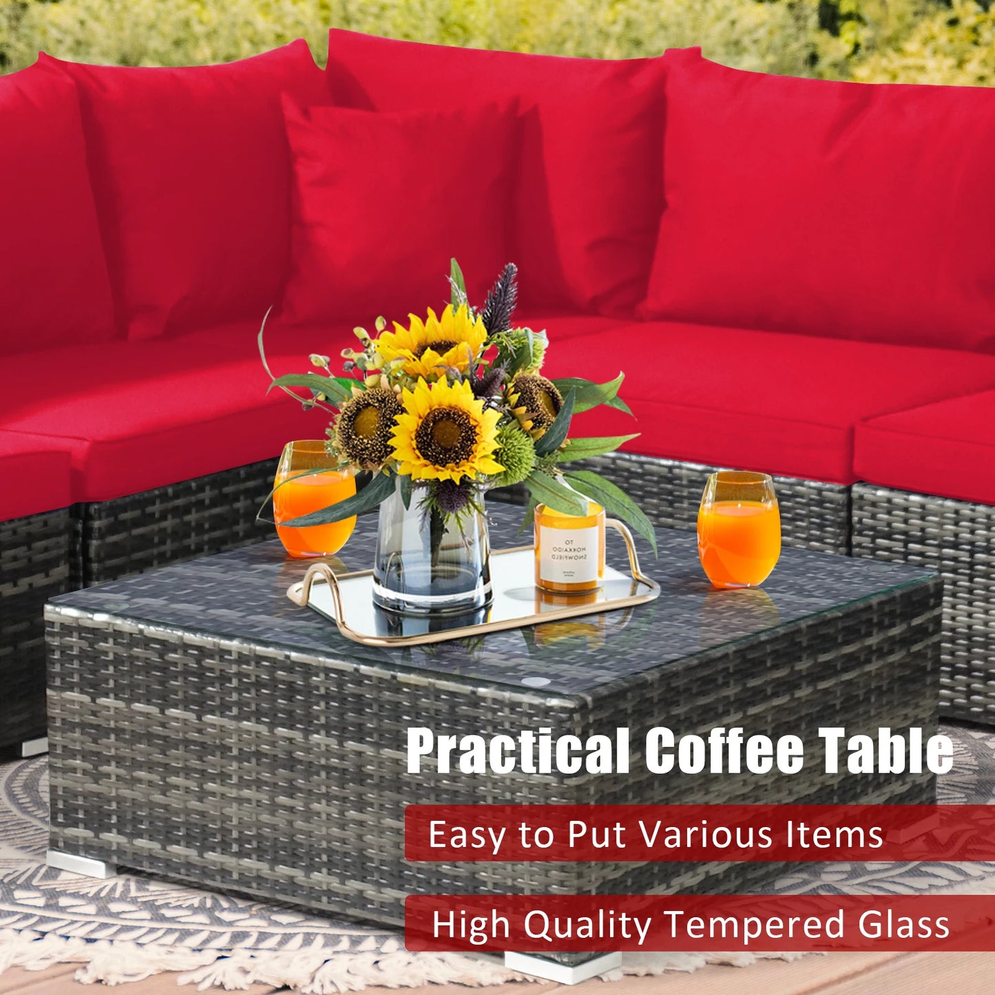 HOMASIS 7 Piece Patio Rattan Furniture Set With Sectional Sofa