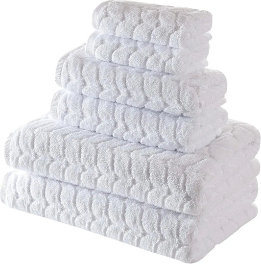 Turkish Cotton Luxury Bath Towels, Ultra Plush Quick Dry Set, 6-Piece White Towels for Spa & Home