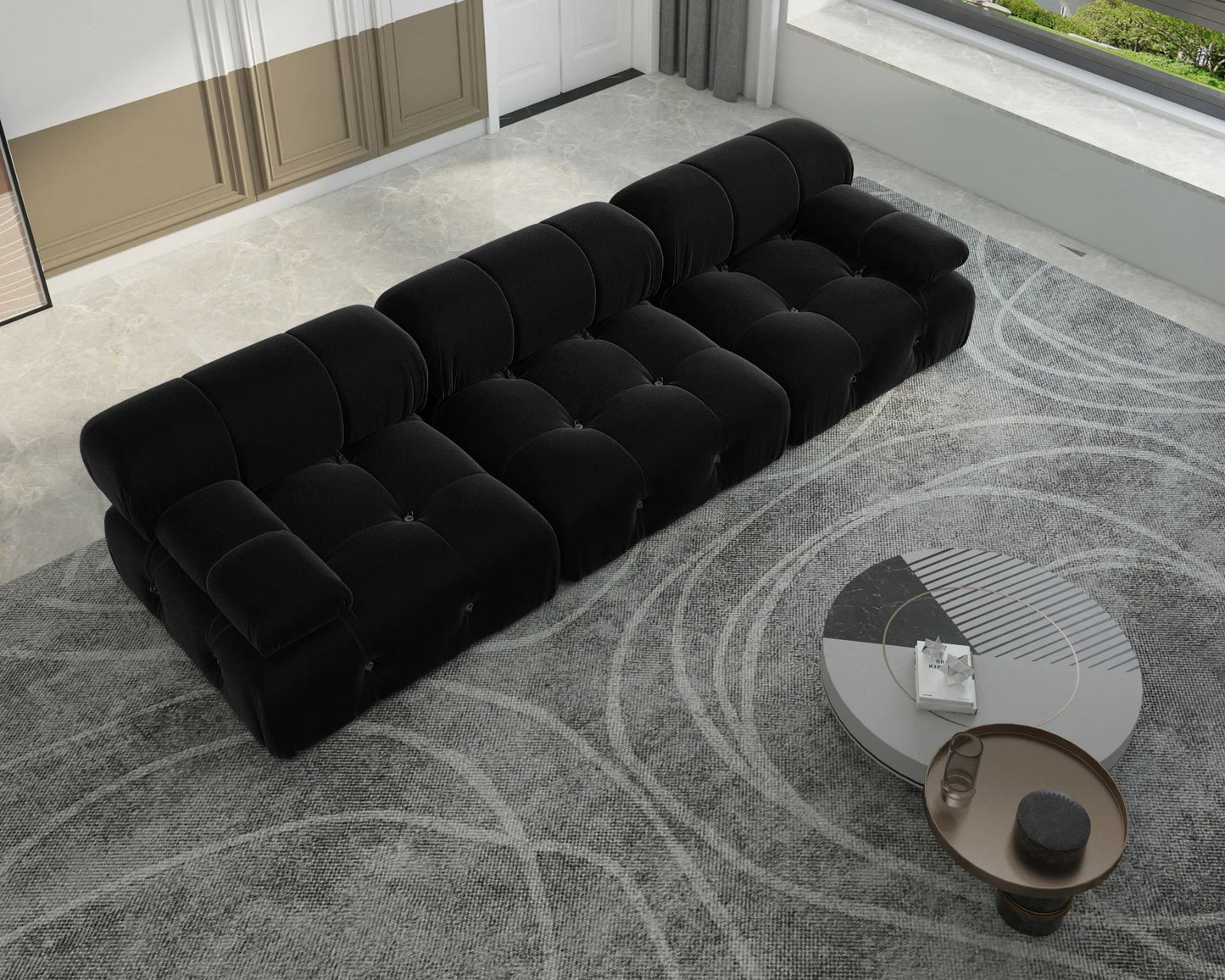 104" Minimalist Modular Sectional Sofas Modern Velvet Convertible Couches 3 Seats Living Room Sofa Sets for Office Apartment