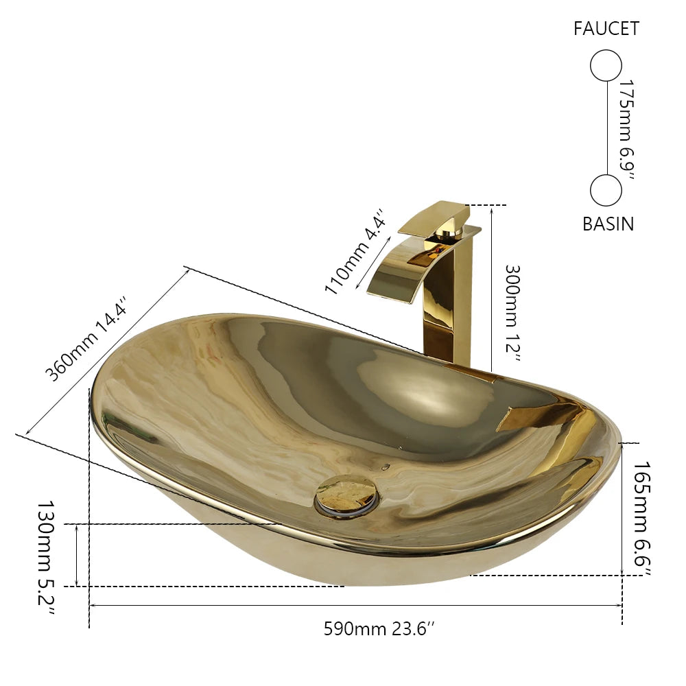 YANKSMART Luxury Bathroom Vessel Sink Set Pop Up Drain