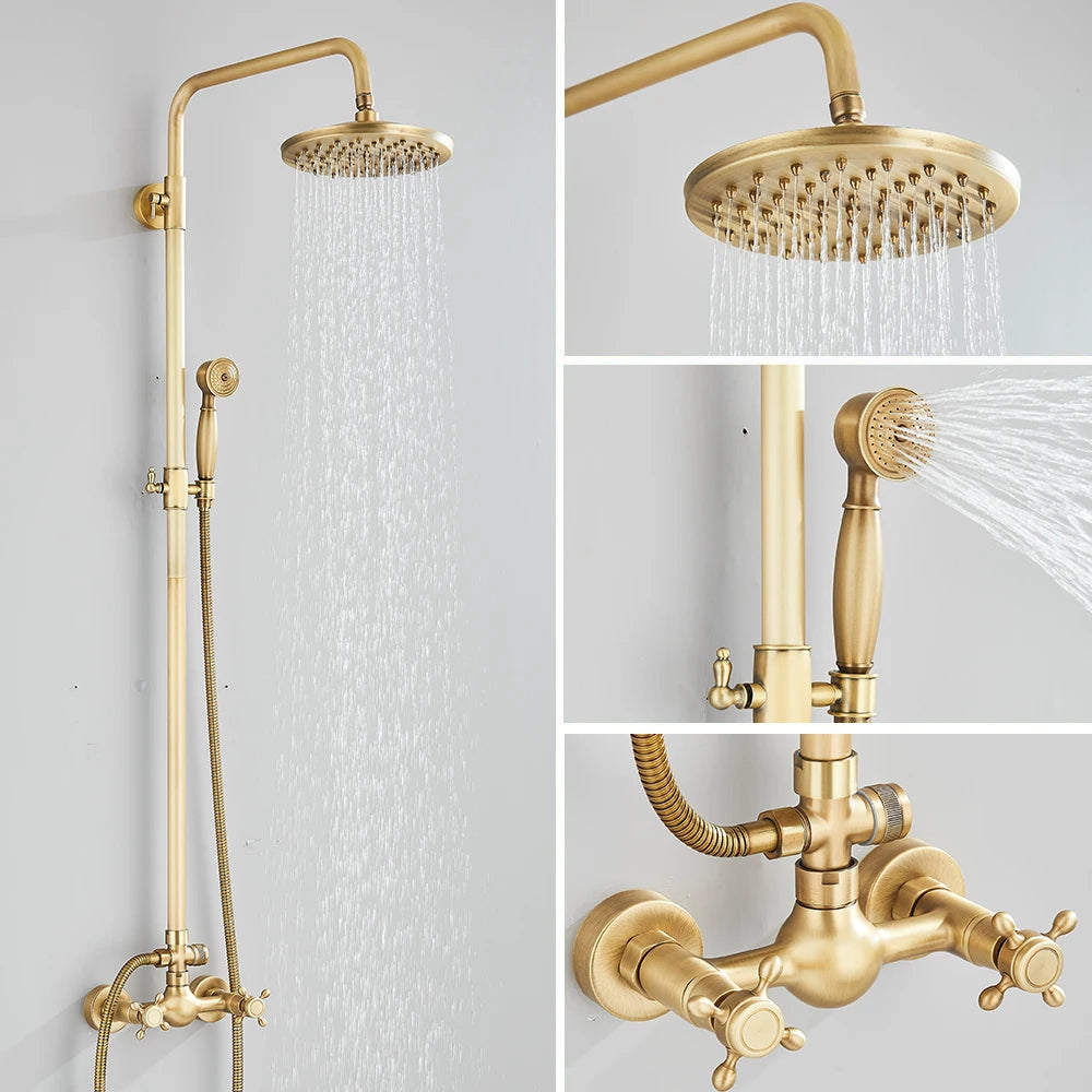 Quyanre Wall Mount Shower Faucets Set With Dual Knobs Handheld