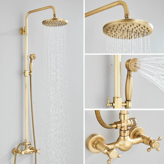 Quyanre Wall Mount Shower Faucets Set With Dual Knobs Handheld