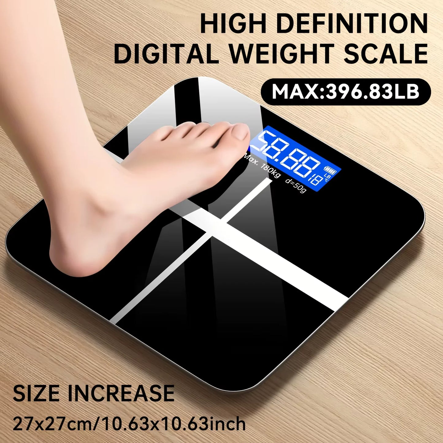Premium Digital Bathroom Scale 396lb Capacity, High-Precision LCD Display, Ultra-Wide Platform, Room Temperature Sensor