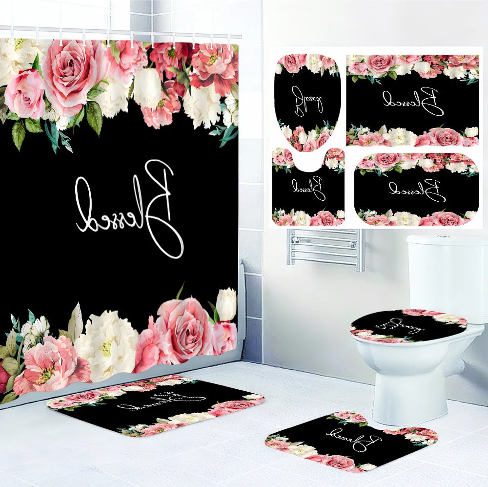 Craft of Weaving Bright Flower Bathroom Waterproof Shower Curtain Kit