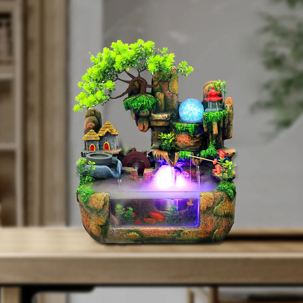 Hign-concerned Indoor LED Water Fountain With Mist Resin Rockery