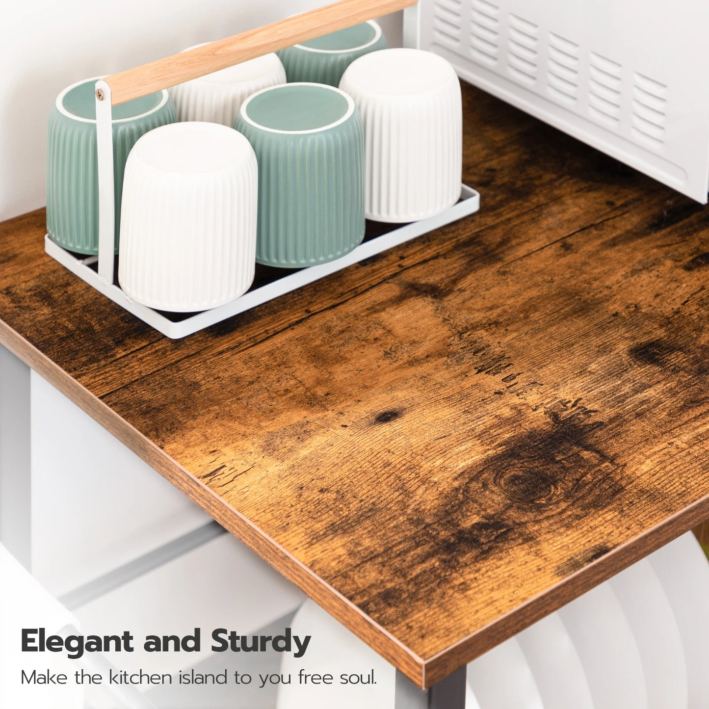 Hoobro Kitchen Island With Storage And Hooks Side Enclosures