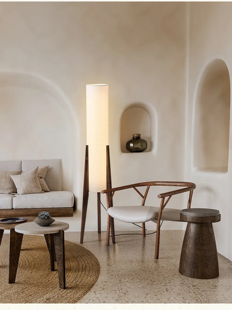 Japanese Retro Wabi-Sabi Solid Wood Floor Lamp for Living Room