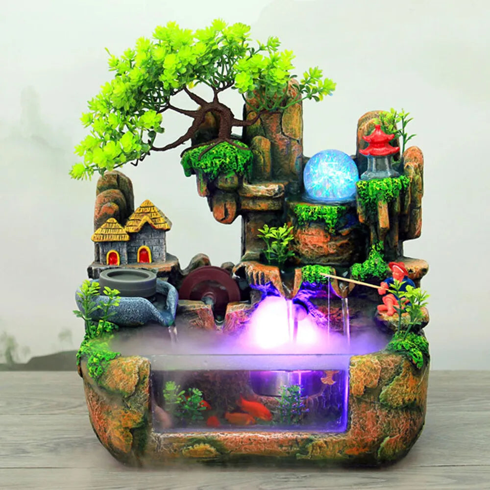 Hign-concerned Indoor LED Water Fountain With Mist Resin Rockery