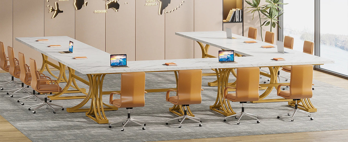 Tribesigns Modern Executive Wooden Office Desk With Gold Metal Legs