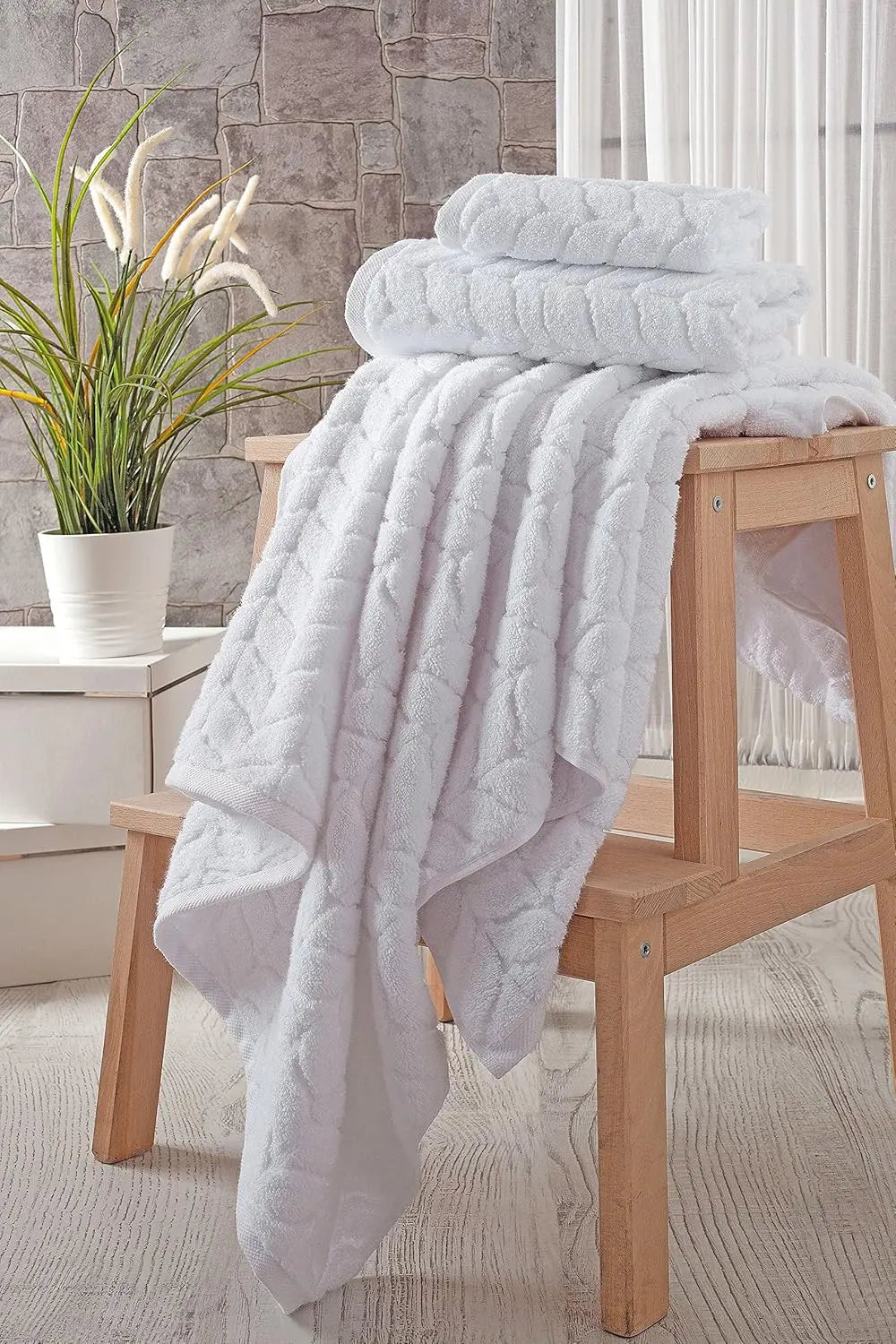 Turkish Cotton Luxury Bath Towels, Ultra Plush Quick Dry Set, 6-Piece White Towels for Spa & Home